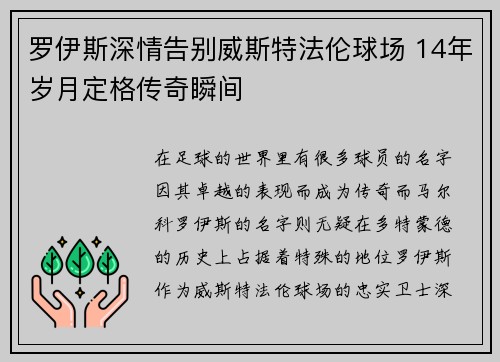 罗伊斯深情告别威斯特法伦球场 14年岁月定格传奇瞬间